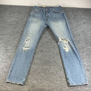 Levis 501 Button Fly Jeans Mens 32x34 Distressed Straight Leg Denim Light Wash